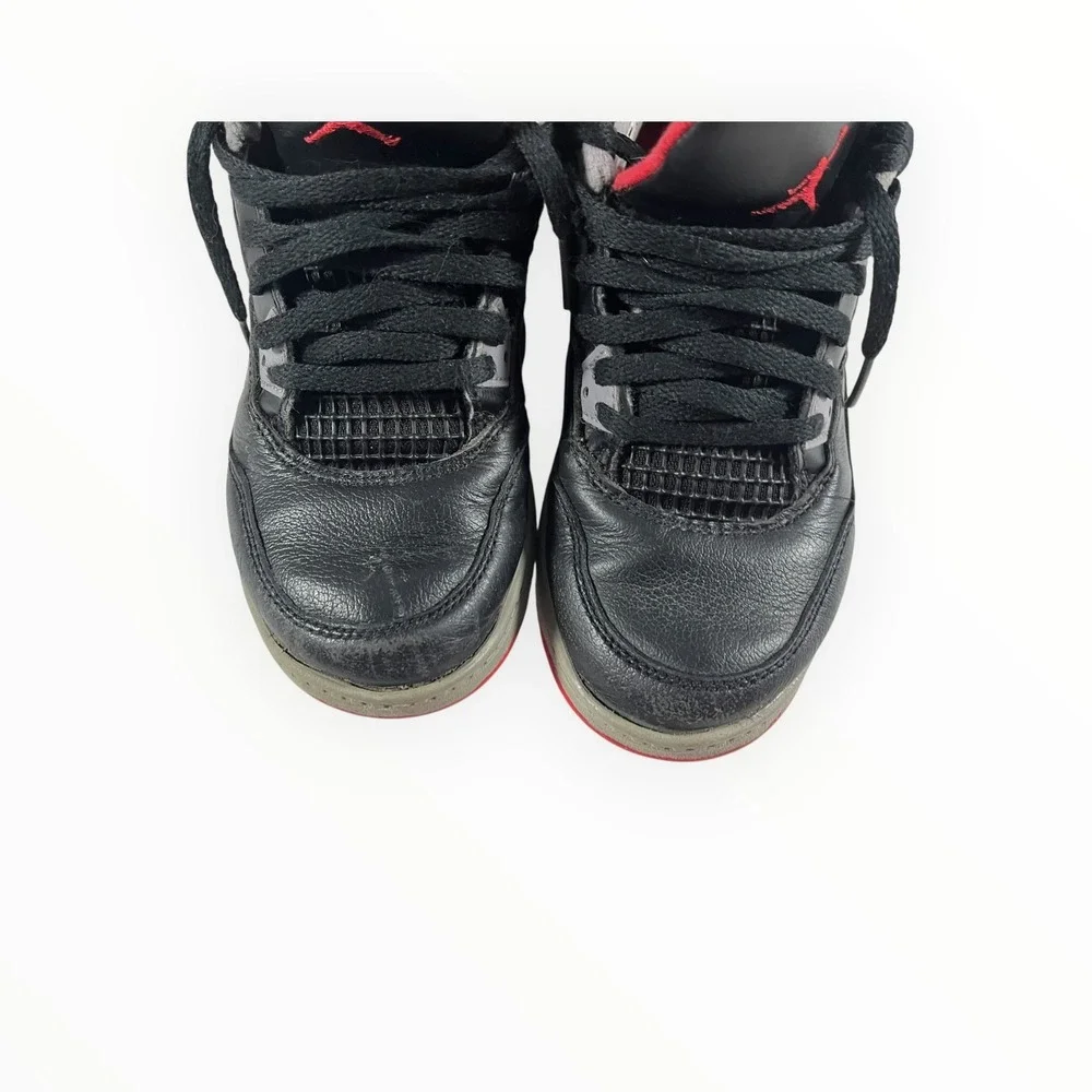 Nike Air Jordan 4 Retro Black Red Boys Athletic Shoes Sz 1Y
